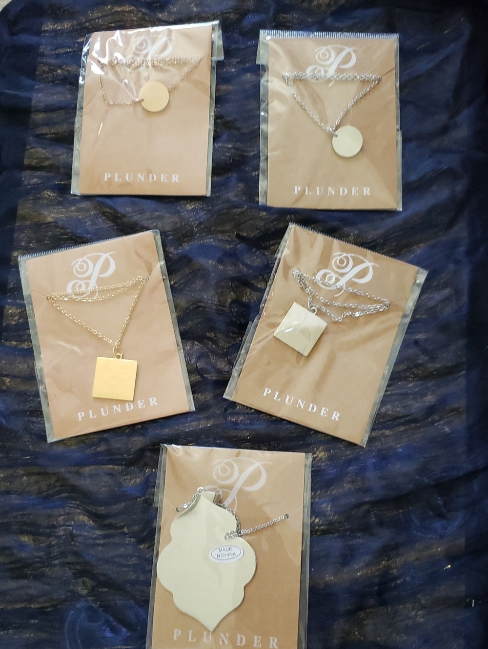NWT-Plunder Gold and Silver Layered Pendant Necklaces - Disc & Geometric Charms